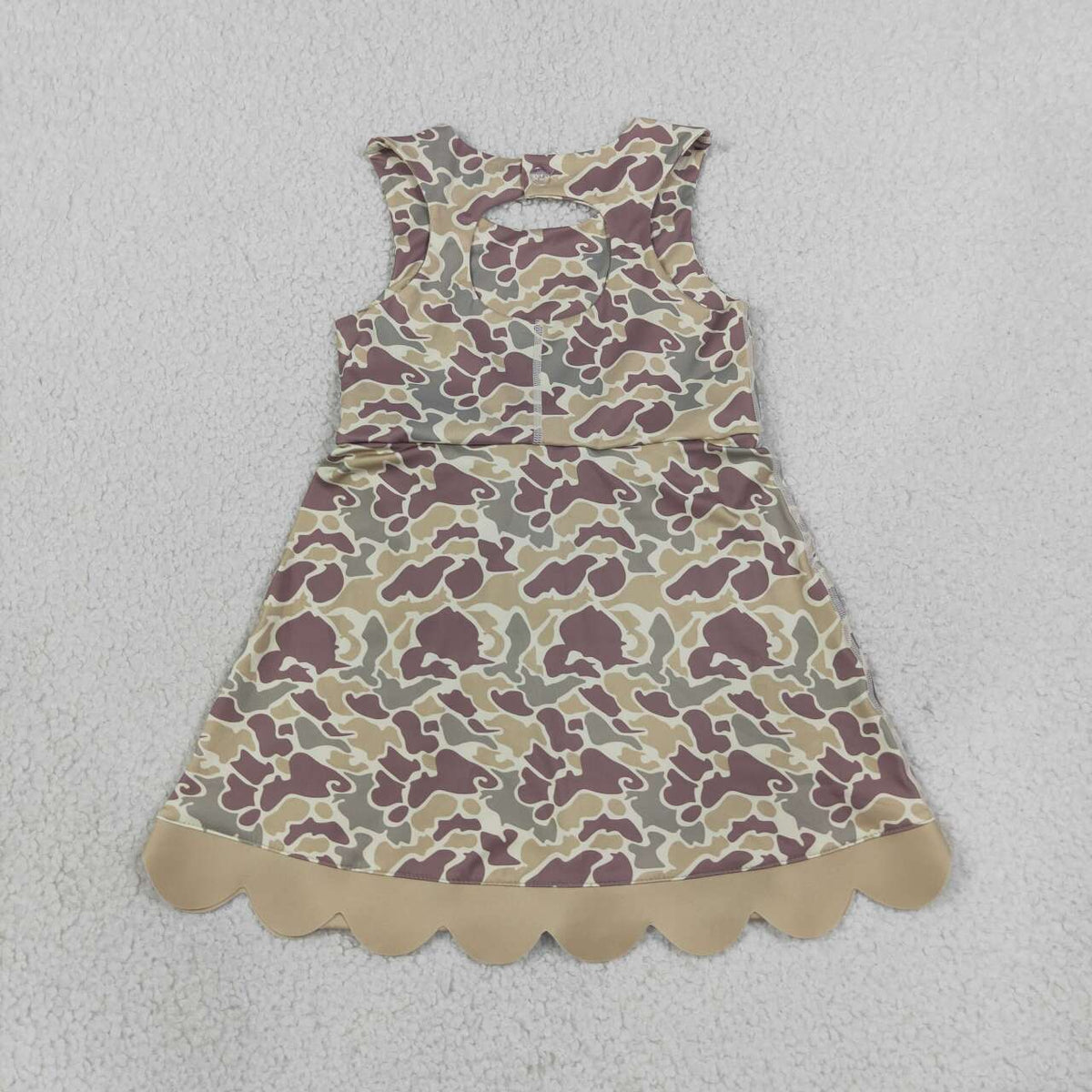 Green Camo Girls Sleeveless Scallop Bows Yoga Dress