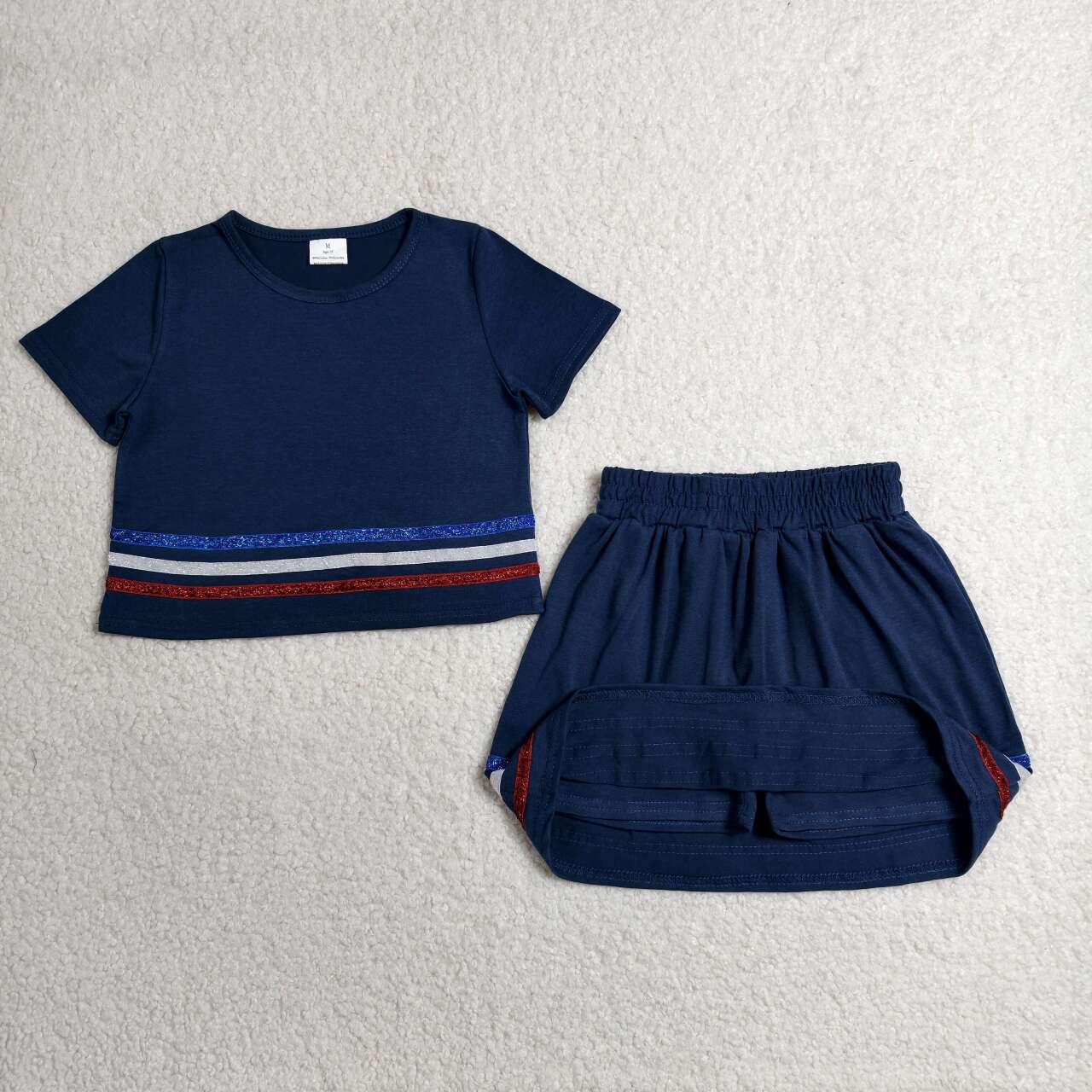Baby Boys Navy Short Sleeve Top with Skort Set With Sequin