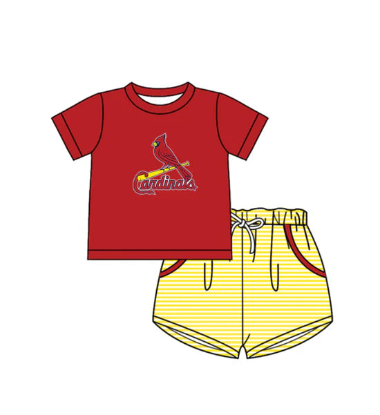 (Custom  Preorder MOQ 5) Baby Boys Cardinals Top Checked   Short Team Outfit