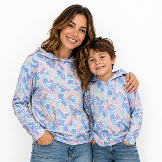 Mommy and Me Baby Girls Purple Blue Camo Long Sleeve Zipper Hoodie Top with Pocket