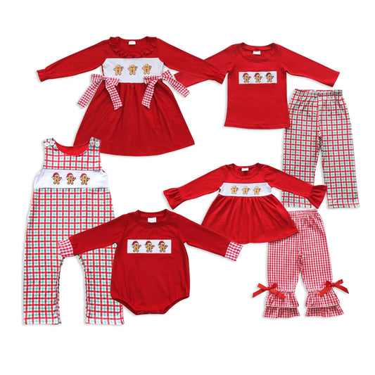 Sibling Baby Girls Boys Embroidery Gingersnap Red Outfit Dress Romper