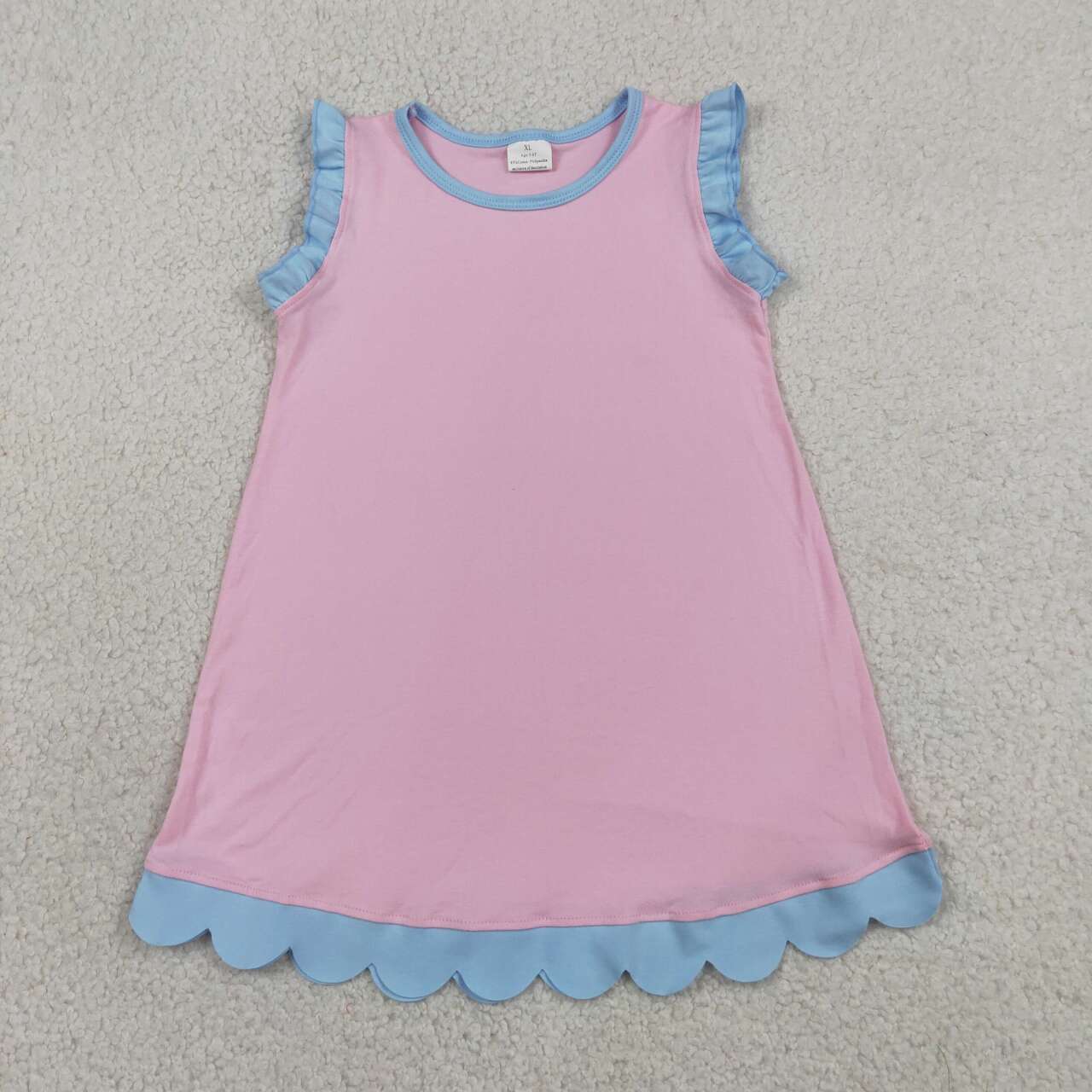 Toddler Light Pink Cotton Scalloped Edge Ruffle Girls Summer Dress