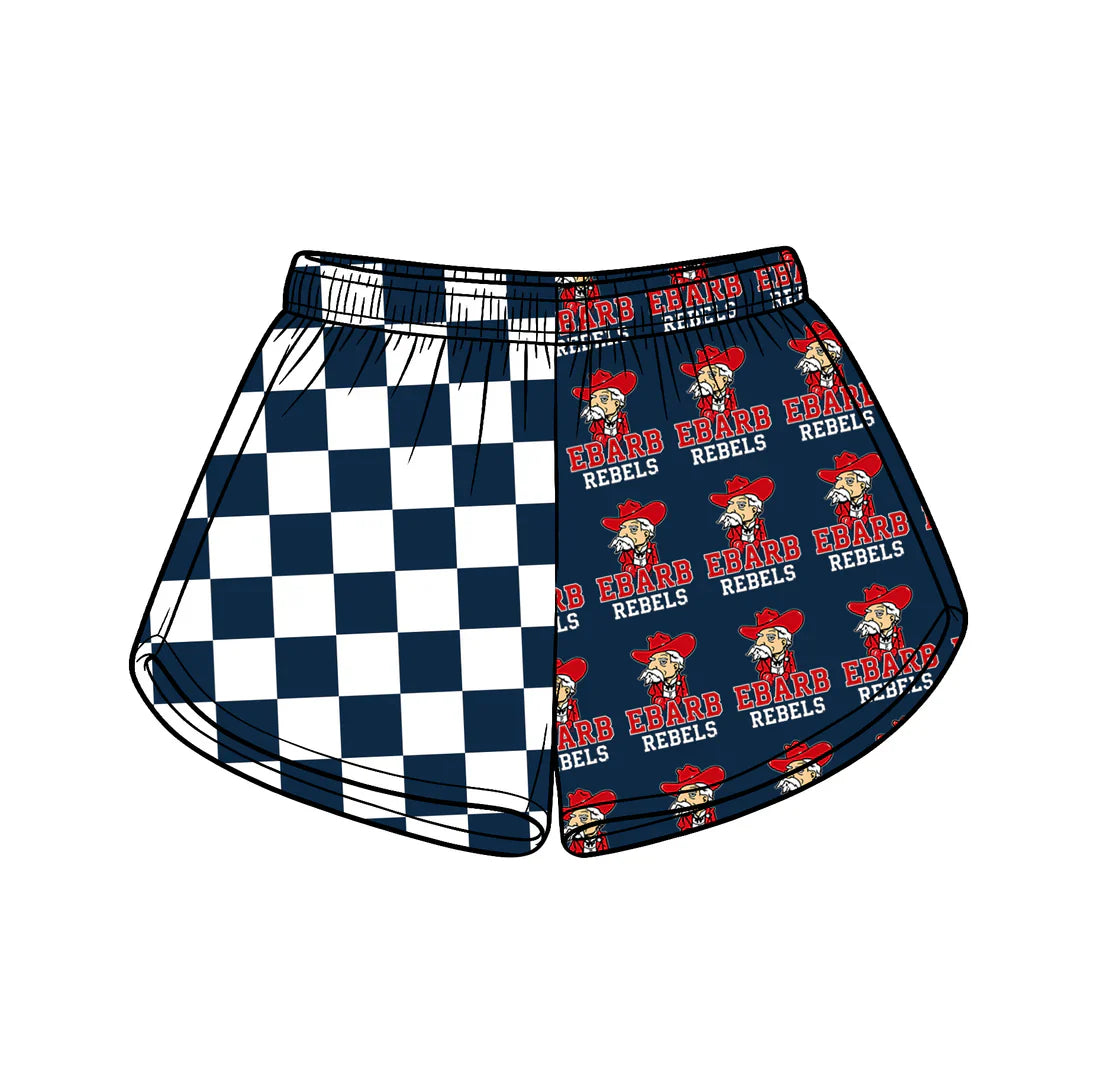 (Custom  Preorder MOQ 5) Baby Girls Navy Checked Ebarb Rebels Team Shorts Bottom