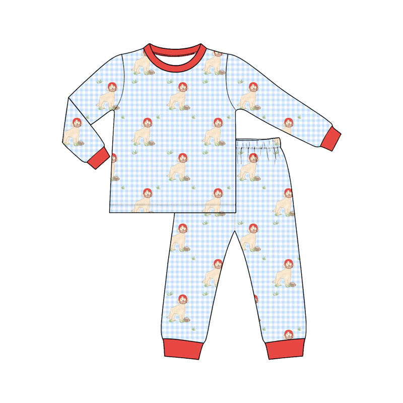 (Custom Design Preorder MOQ 5 Each)Baseball Print Boys Fall Pajamas Clothes Set Brothers Wear