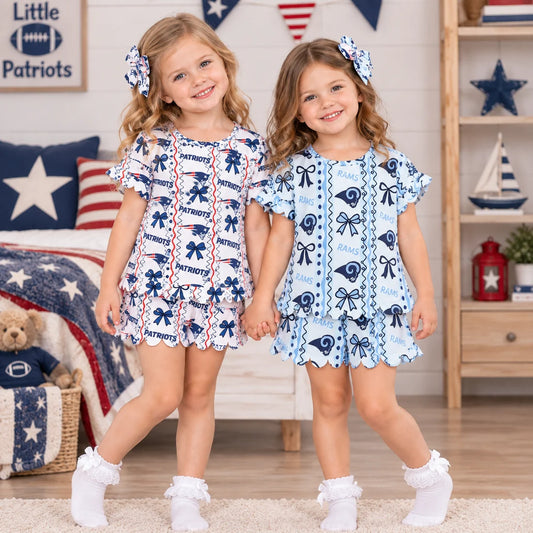 Sibling Baby  Girls   Sport Team Short Sleeve with Scalloped Shorts Outfit
