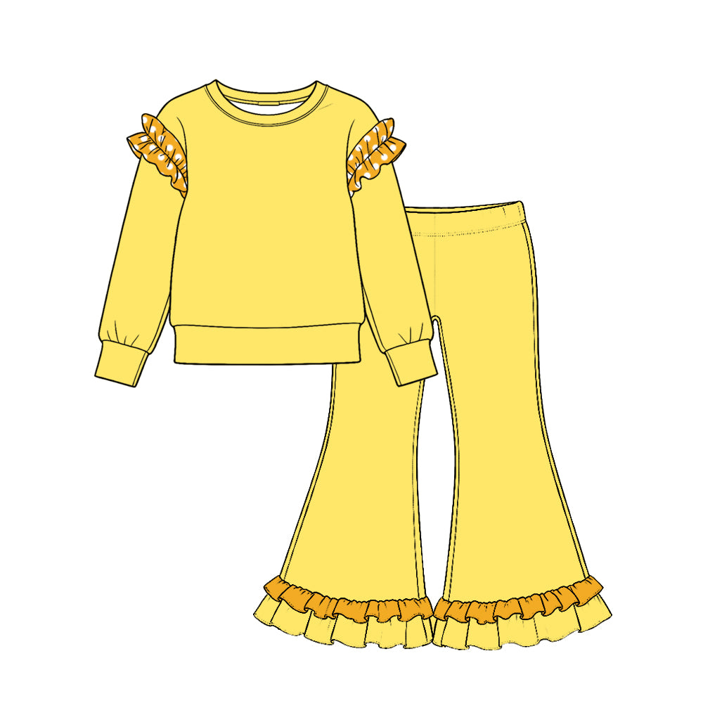 (Custom Design Preorder MOQ 5 Each) Cartoon Princess Blank Cotton Girls Ruffles Clothes Set Sisters Wear