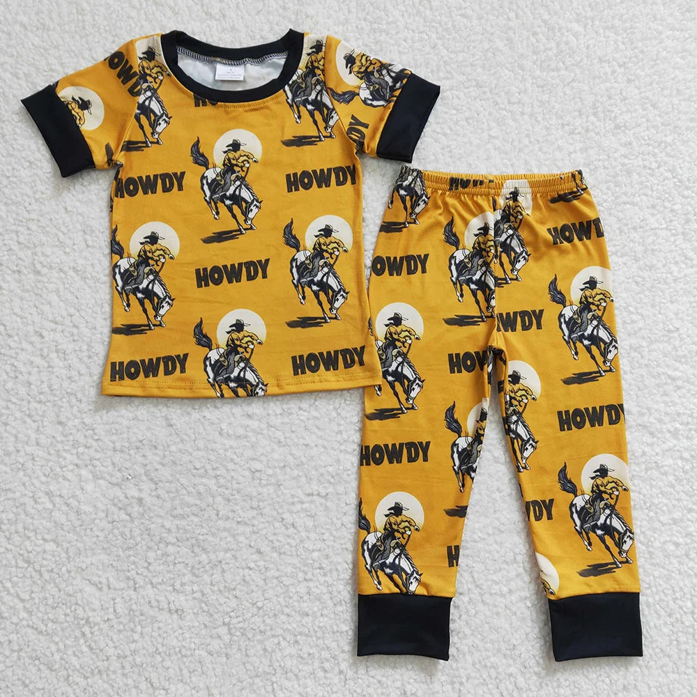 Sibling Baby Boys Western Howdy Rodeo Cactus Short Sleeve Top Pants Outfit