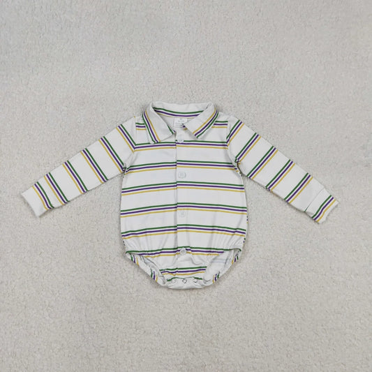 Baby Boys Long Sleeve Mardigras Stripe Button Rompers Regular price
