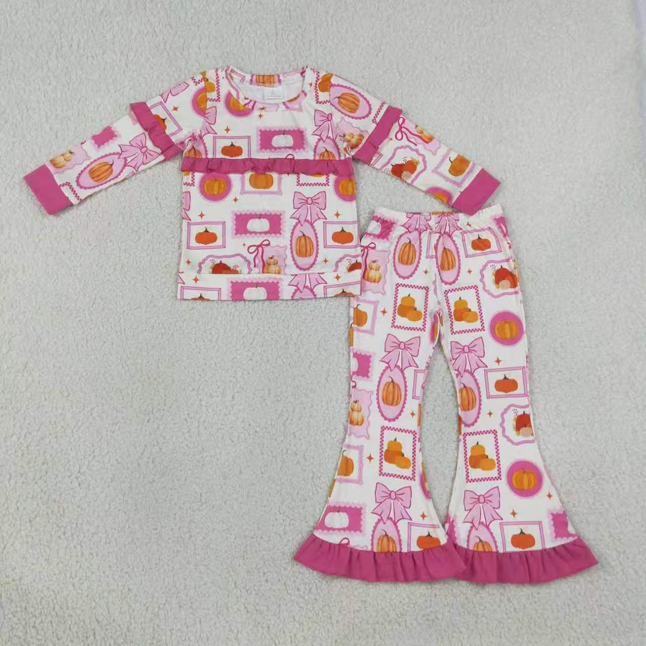 Sibling Baby Girls Ruffle Long Sleeve Top with Bell Bottom Pants Outfit For Holiday Fall Winter
