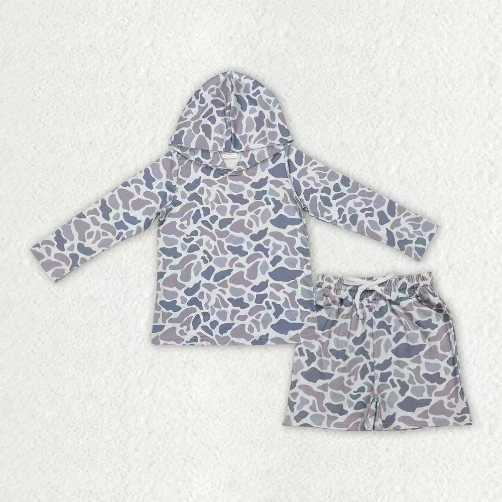 Sibling Baby Boys Camo Long Sleeve Hoodie Top with Shorts Outfit
