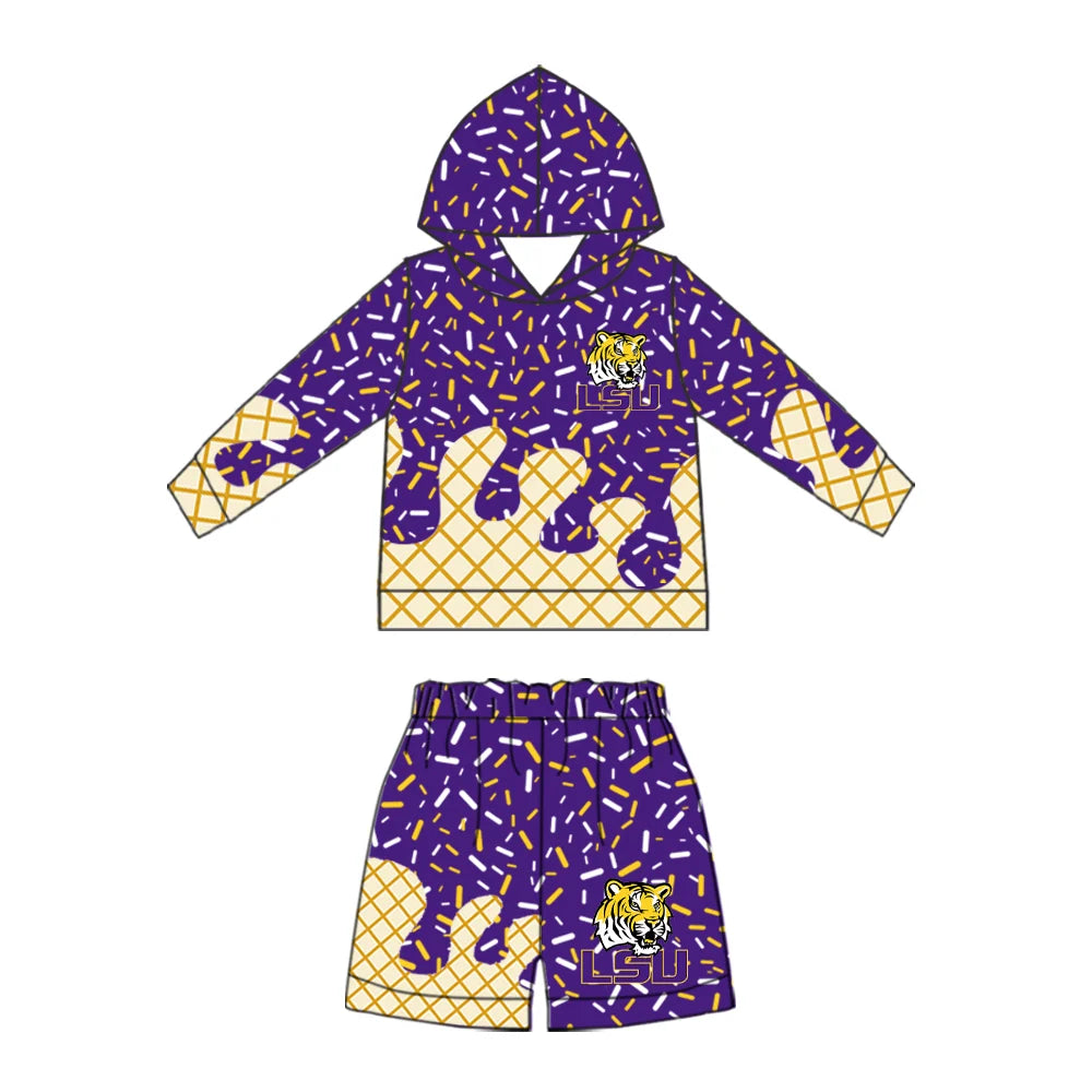 (Custom Design Preorder MOQ 5) Baby Boys Sprinkles Louisiana Hoodie Short Team Clothes Sets