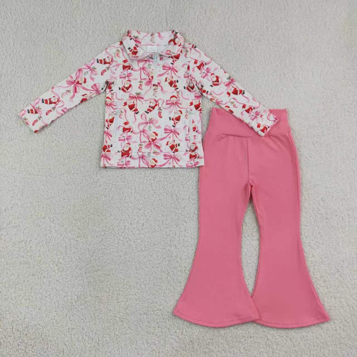 Sibling Kids Girls Holiday Long Sleeve Zipper Pullvoer Top Flare Pants Outfit