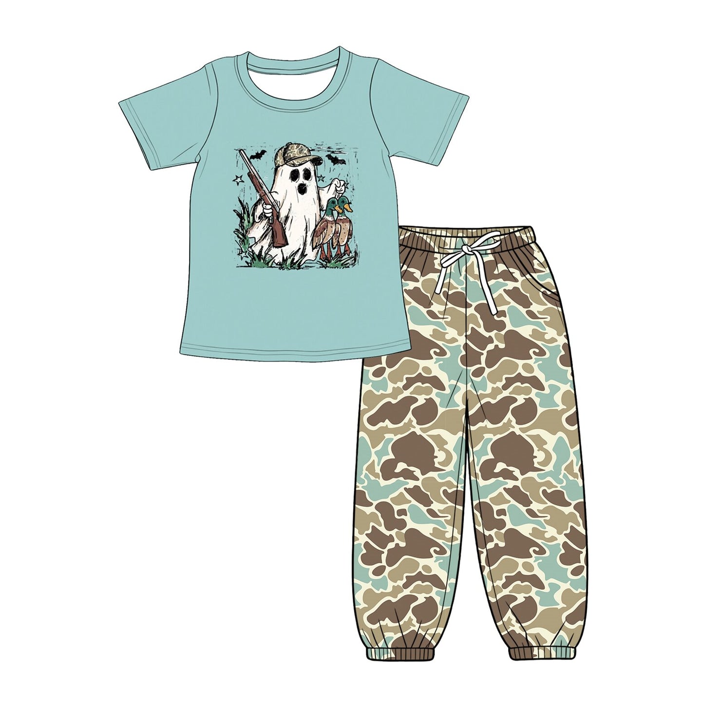 8.8 BSPO0703 Duck Ghost Hunting Top Camo Joggers Boys Halloween Clothes Set