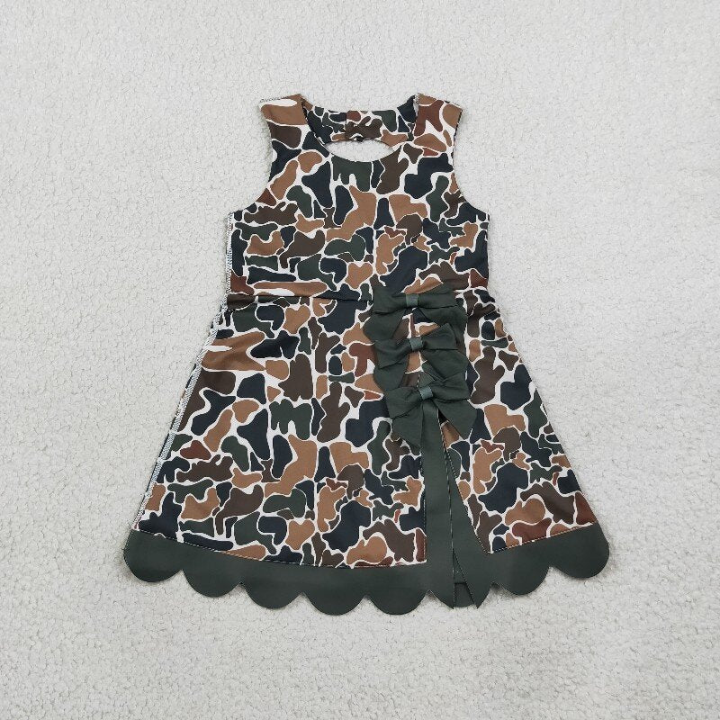 Sibling Baby Girls  Camo Sleeveless Scallop Active Dress with Bow