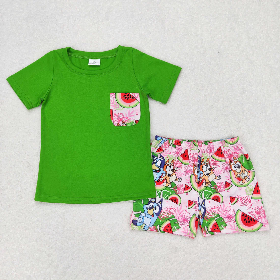 Sibling Baby Boys Summer Cartoon Short Sleeve Pocket T-shirt Top with Shorts Outfit
