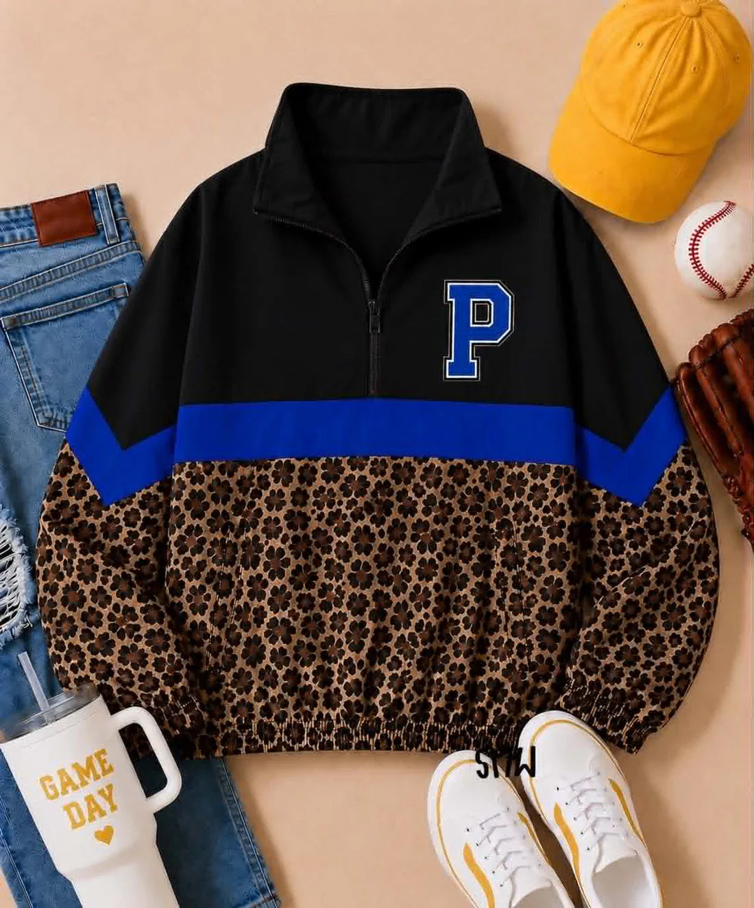 (Custom  Preorder MOQ 5) Baby Boys Long Sleeve Leopard P Team Zip Pullovers Tops