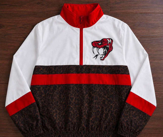 (Custom Design Preorder MOQ 5) Teams Red Viper Leopard Print Girls & Women Sports  Long Sleeve Zipper Pullover Jacket