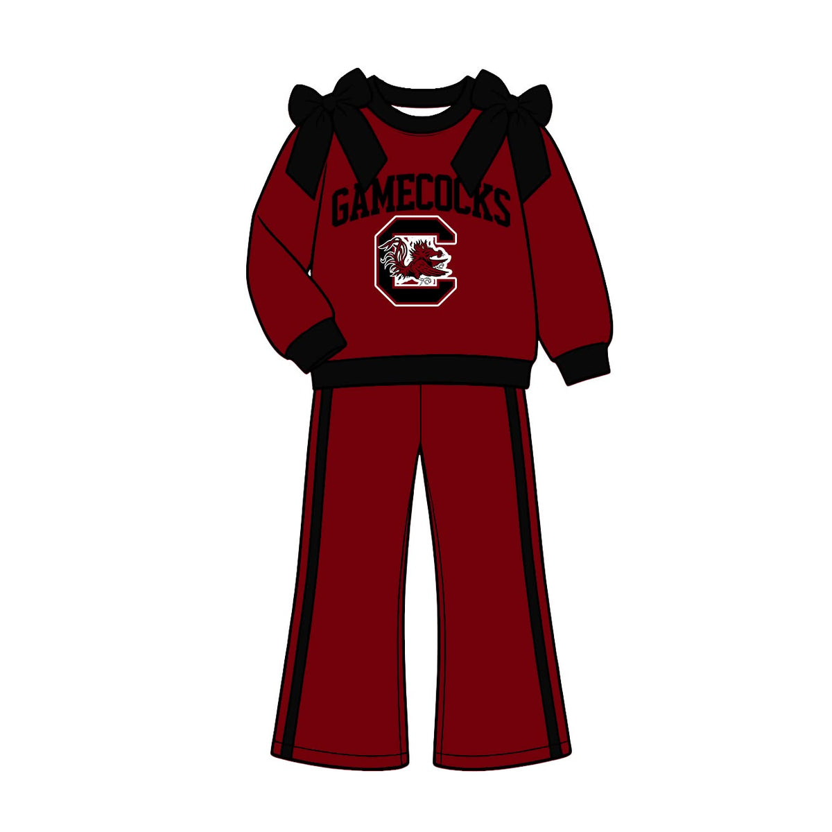 (Custom Design Preorder MOQ 5) Teams GAMECOCKS Bows Top Pockets Pants Girls Clothes Set