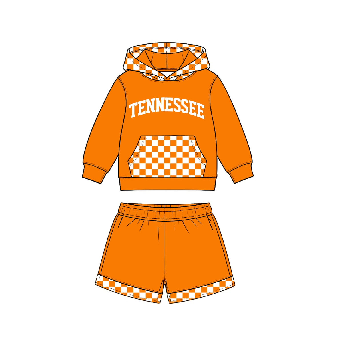 (Custom Design Preorder MOQ 5) Teams TENNESSEE Hoodie Top Pockets Shorts Kids Clothes Set