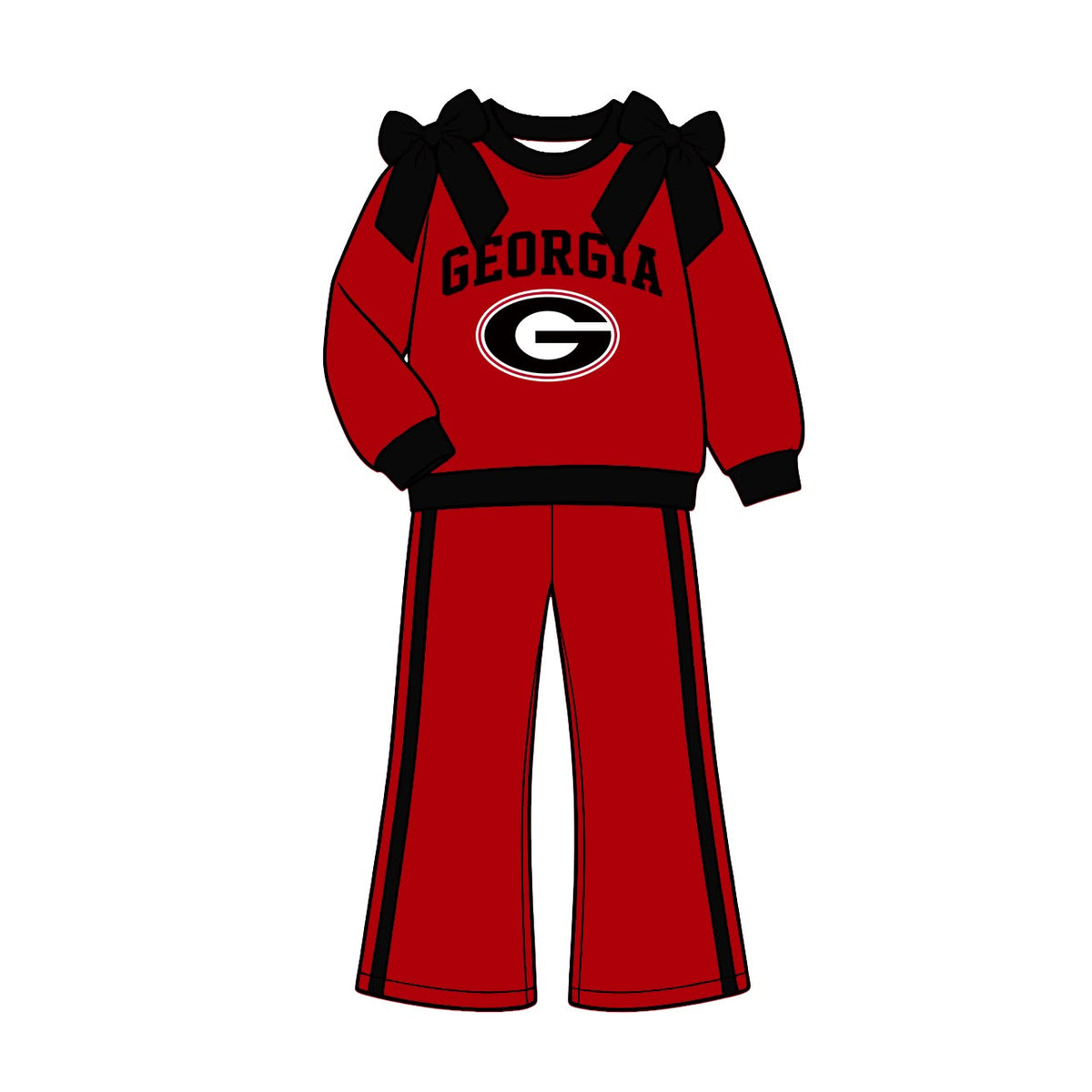(Custom Design Preorder MOQ 5) Teams GEORGIA Bows Top Pockets Pants Girls Clothes Set