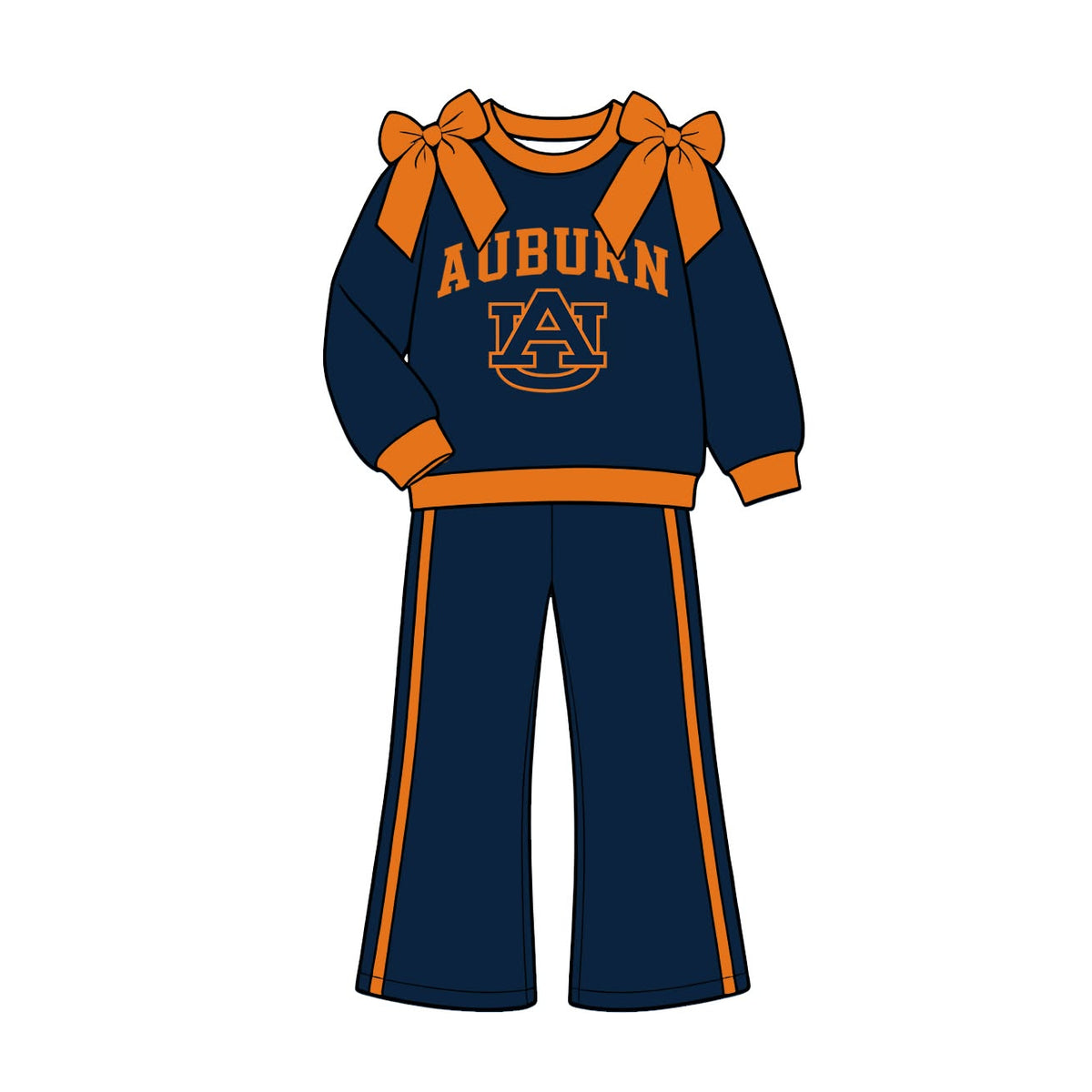(Custom Design Preorder MOQ 5) Teams AUBURN Bows Top Pockets Pants Girls Clothes Set