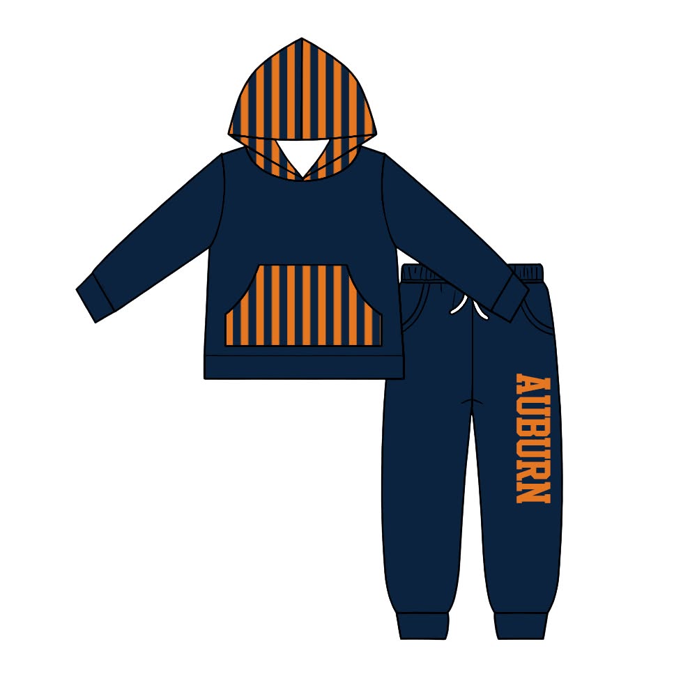 (Custom Design Preorder MOQ 5) Teams Hoodie Top AUBURN Pockets Pants Kids Clothes Set