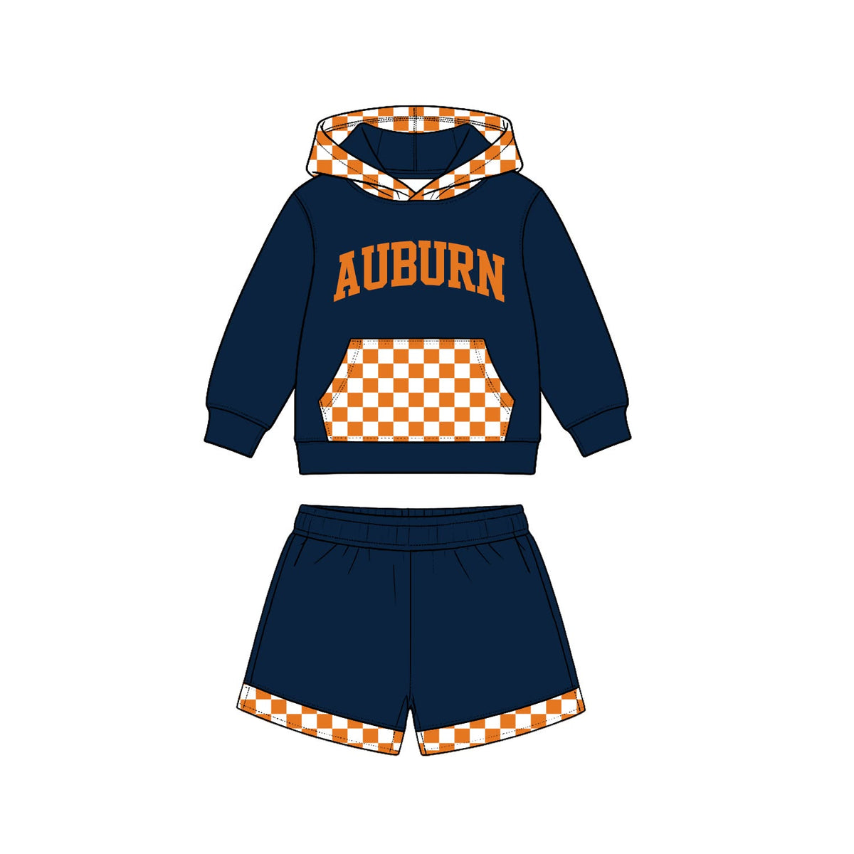 (Custom Design Preorder MOQ 5) Teams AUBURN Hoodie Top Pockets Shorts Kids Clothes Set