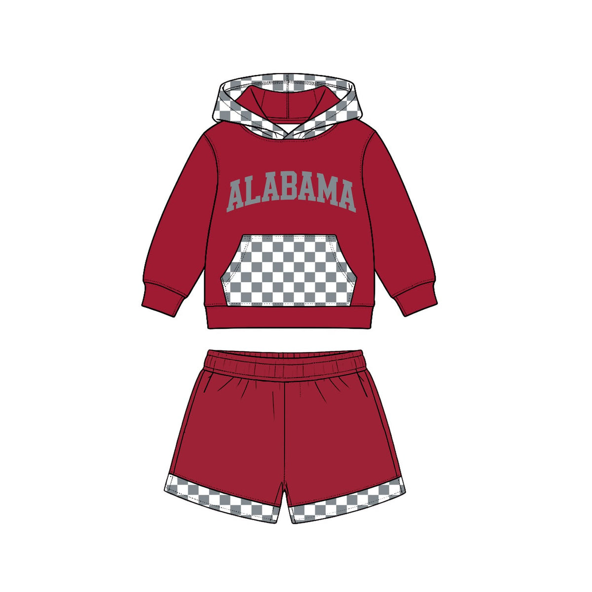 (Custom Design Preorder MOQ 5) Teams ALABAMA Hoodie Top Pockets Shorts Kids Clothes Set
