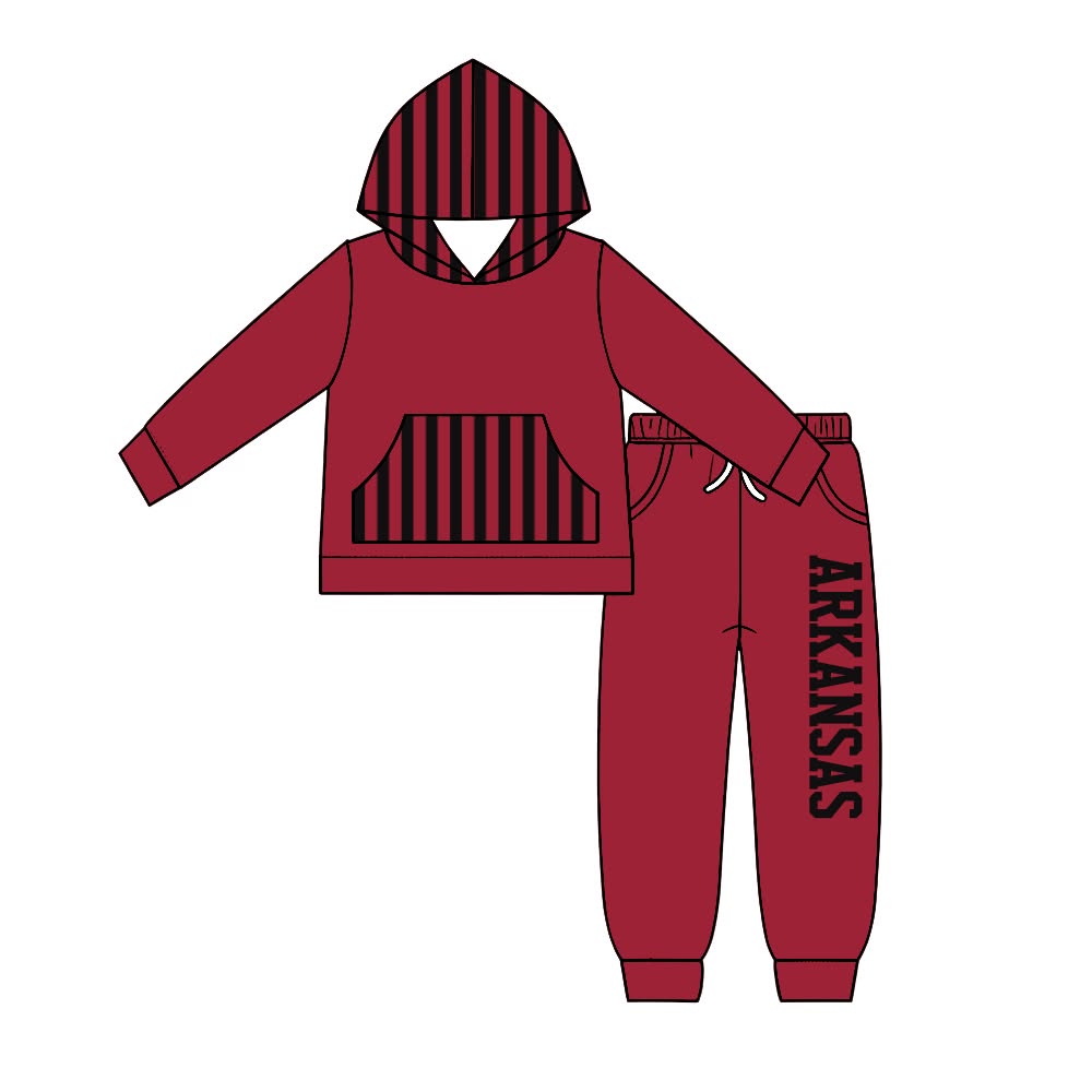 (Custom Design Preorder MOQ 5) Teams Hoodie Top ARKANSAS Pockets Pants Kids Clothes Set