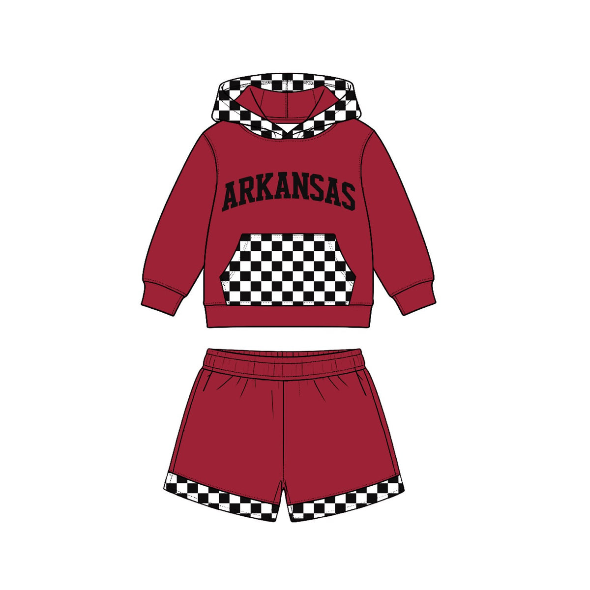 (Custom Design Preorder MOQ 5) Teams ARKANSAS Hoodie Top Pockets Shorts Kids Clothes Set