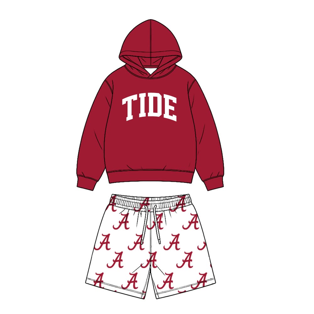 (Custom Design Preorder MOQ 5 Each)Teams Alabama TIDE A Camo Print Long Sleeve Hoodie Top Shorts Girls Boys Clothes Set Sibling Wear