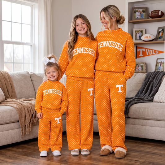 (Custom Design Preorder MOQ 5 Each) Teams Tennessee Polka Dots Mock Necks Top T Logo Pockets Pants Girls & Woman Clothes Set