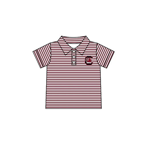 (Custom Design Preorder MOQ 5) Baby Boys Short Sleeve Red Stripe South Carolina Team Button Polo Shirt Top
