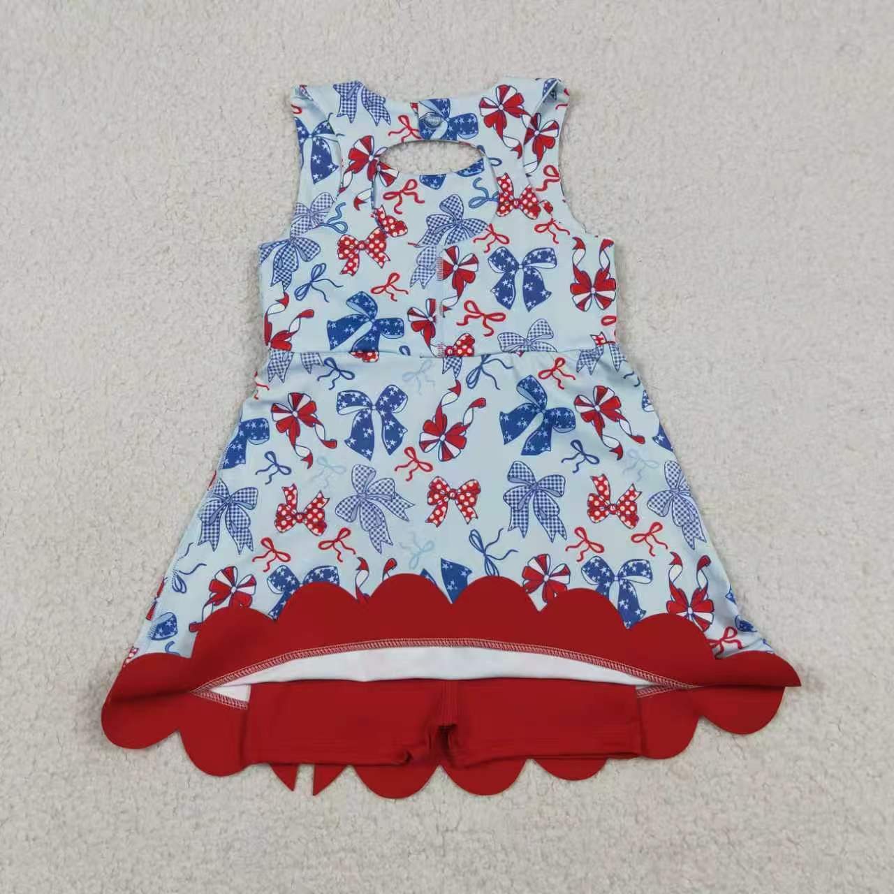 Toddler Girls Sibling July 4th Bow Sleeveless Crop Top & Skort Set Summer Activewear