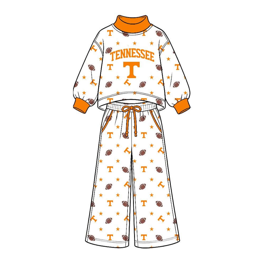 Preorder( 5  MOQ) BabyBoys Sport Team Tennessee Long Sleeve Mock Neck Top Wide Leg Pants Outfit