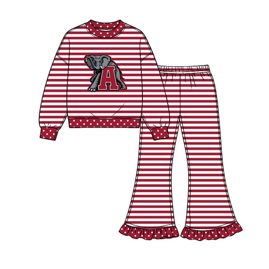 Preorder( 5  MOQ) BabyBoys Sport Team Alabama  Striped Long Sleeve Top Bell Bottom Pants Outfit