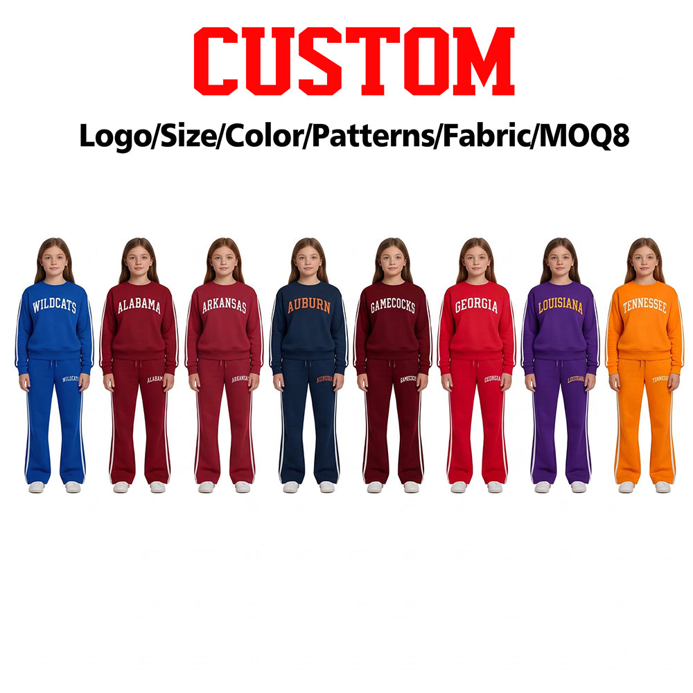 (Custom Design Preorder MOQ 5 Each)Teams Print Long Sleeve Mock Neck Top Pockets Pants Girls Clothes Set Sisters Wear