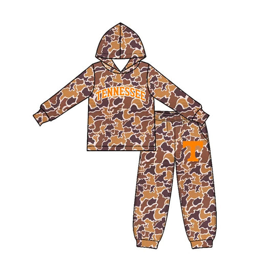 (Custom Design Preorder MOQ 5 Each) Teams Tennessee Camo Print Hoodie Top Joggers Pants Kids Pockets Clothes Set Sibling Wear