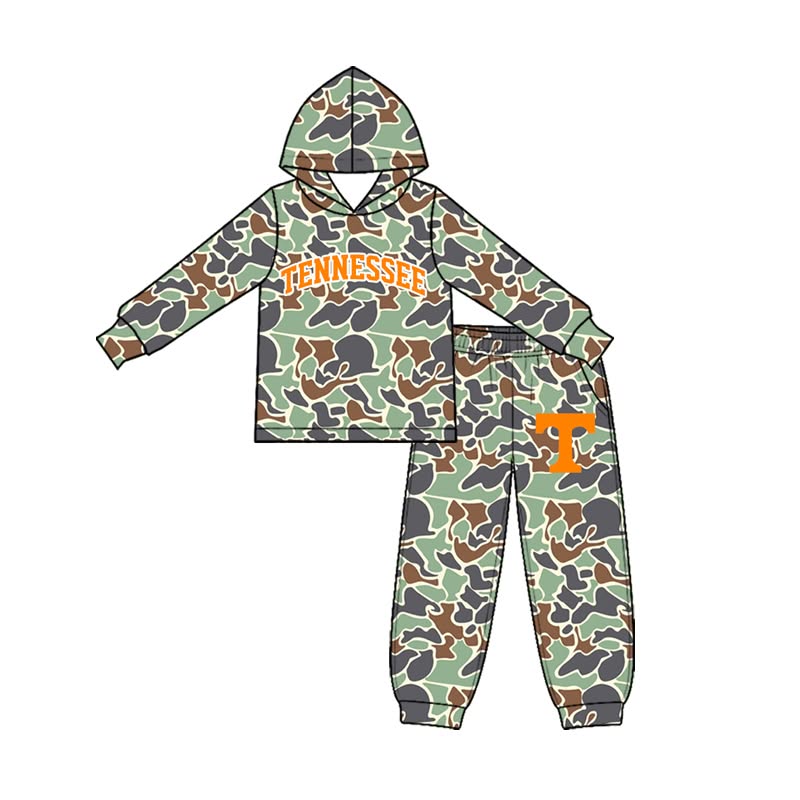 (Custom Design Preorder MOQ 5 Each) Teams Tennessee Camo Print Hoodie Top Joggers Pants Kids Pockets Clothes Set Sibling Wear