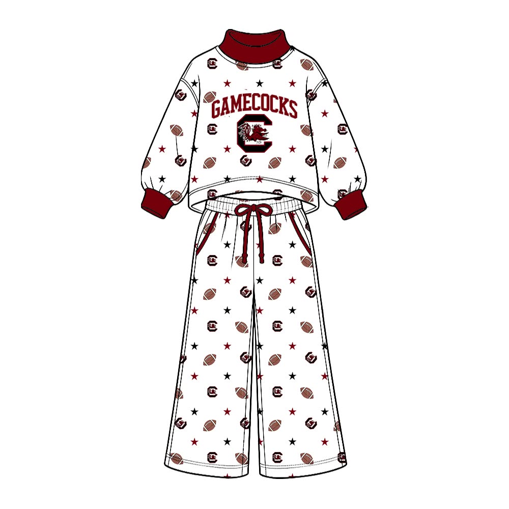Preorder( 5  MOQ) BabyBoys Sport Team  Gamecocks Long Sleeve Mock Neck Top Wide Leg Pants Outfit