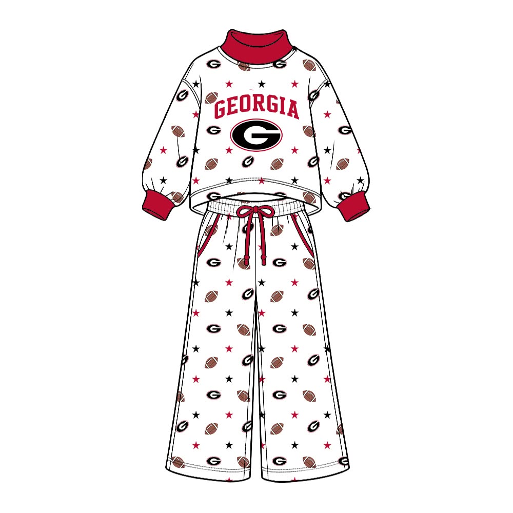 Preorder( 5  MOQ) BabyBoys Sport Team Georgia Long Sleeve Mock Neck Top Wide Leg Pants Outfit