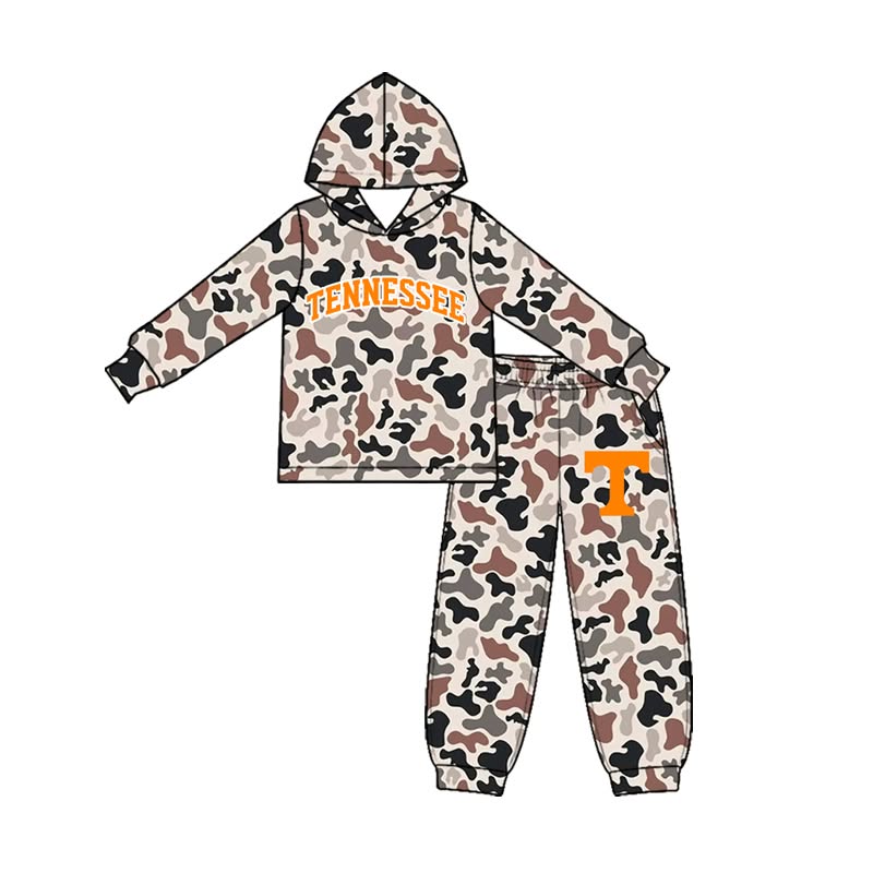 (Custom Design Preorder MOQ 5 Each) Teams Tennessee Camo Print Hoodie Top Joggers Pants Kids Pockets Clothes Set Sibling Wear