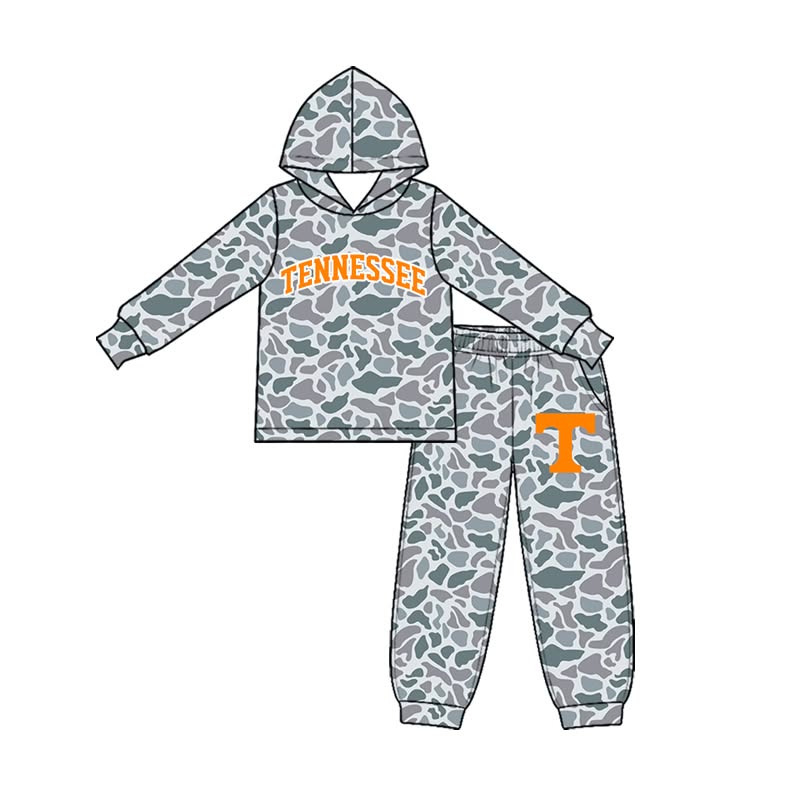 (Custom Design Preorder MOQ 5 Each) Teams Tennessee Camo Print Hoodie Top Joggers Pants Kids Pockets Clothes Set Sibling Wear