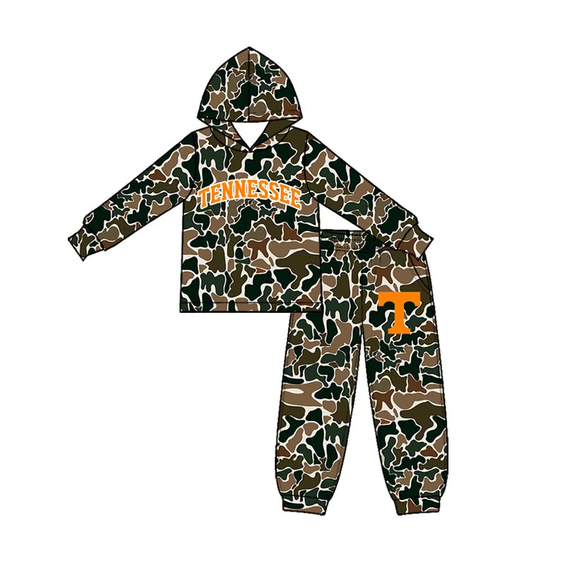 (Custom Design Preorder MOQ 5 Each) Teams Tennessee Camo Print Hoodie Top Joggers Pants Kids Pockets Clothes Set Sibling Wear