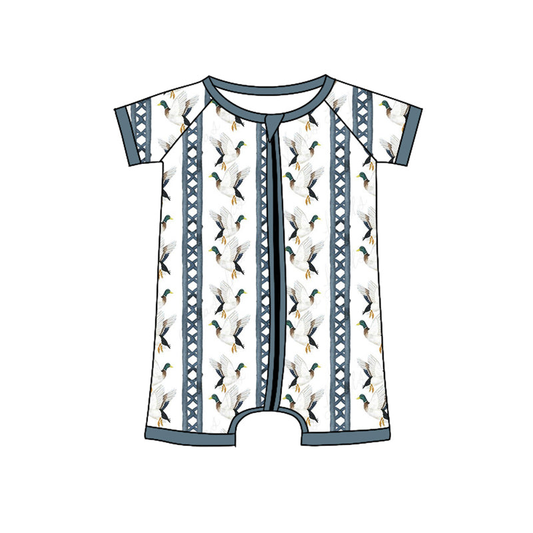 (Custom Design Preorder MOQ 5 ) Duck Print Baby Summer Zipper Sleeper Romper