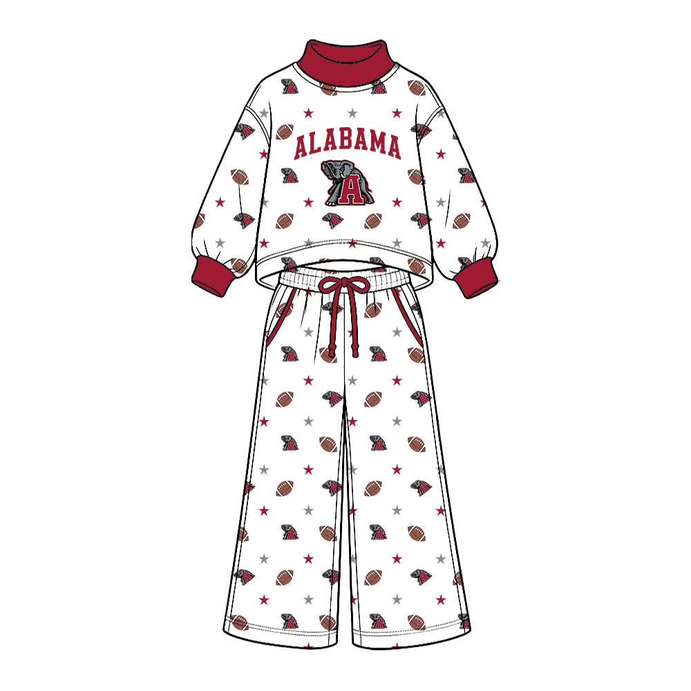 Preorder( 5  MOQ) BabyBoys Sport Team Alabama  Long Sleeve Mock Neck Top Wide Leg Pants Outfit