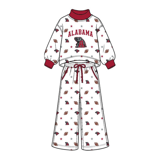 Preorder( 5  MOQ) BabyBoys Sport Team Alabama  Long Sleeve Mock Neck Top Wide Leg Pants Outfit