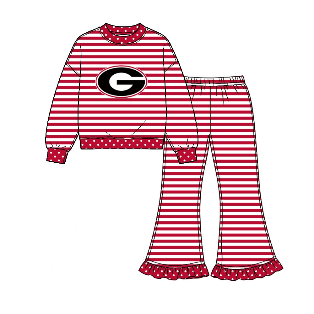 Preorder( 5  MOQ) BabyBoys Sport Team  Georgia Striped Long Sleeve Top Bell Bottom Pants Outfit