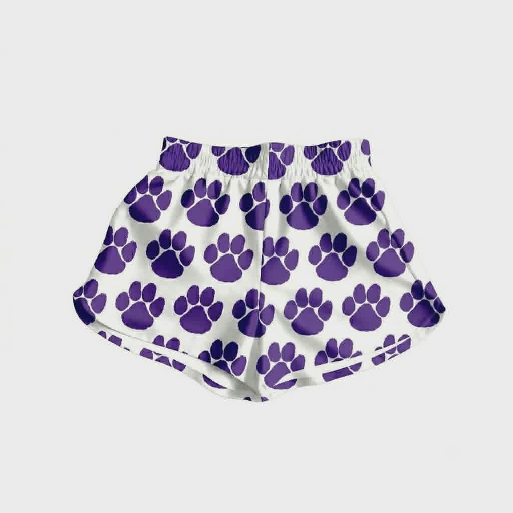 (Custom Design Preorder MOQ 5) Wildcats Purple Paw Print Girls & Women Sports Bottom Shorts
