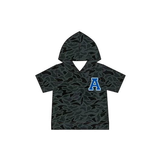 (Custom Design Preorder MOQ 5) Baby Boys Black Camo A Team Short Sleeve Hoodies Top